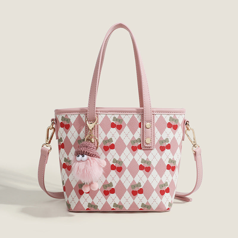 Women's tote bag, design cherry shoulder tote bag, cute top handle bag with crossbody strap - SJB-DIAMOND ELITES