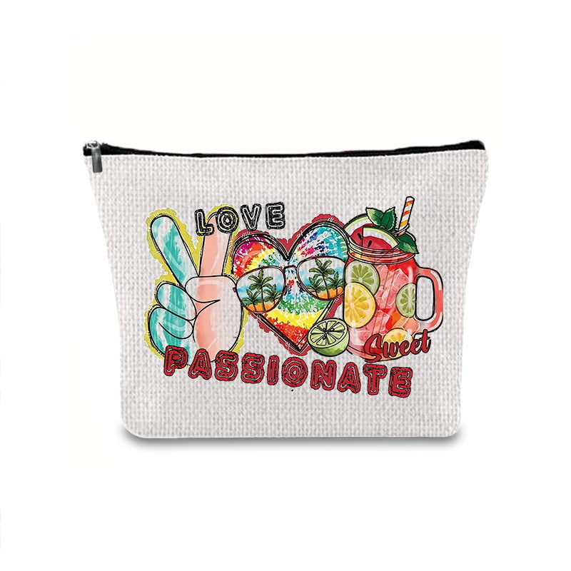 Linen printed cosmetic bag, cosmetic lipstick storage bag, small simple zipper evening clutch bag, - SJB-DIAMOND ELITES