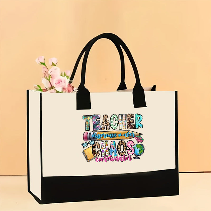 Canvas tote bag, large capacity printed tote bag women's, fashionable waterproof portable shopping bag - SJB-DIAMOND ELITES