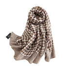 Vegan Silk scarf female classic wild houndstooth print long scarf holiday literary beach towel shawl SHOMICOBOUTIQUE