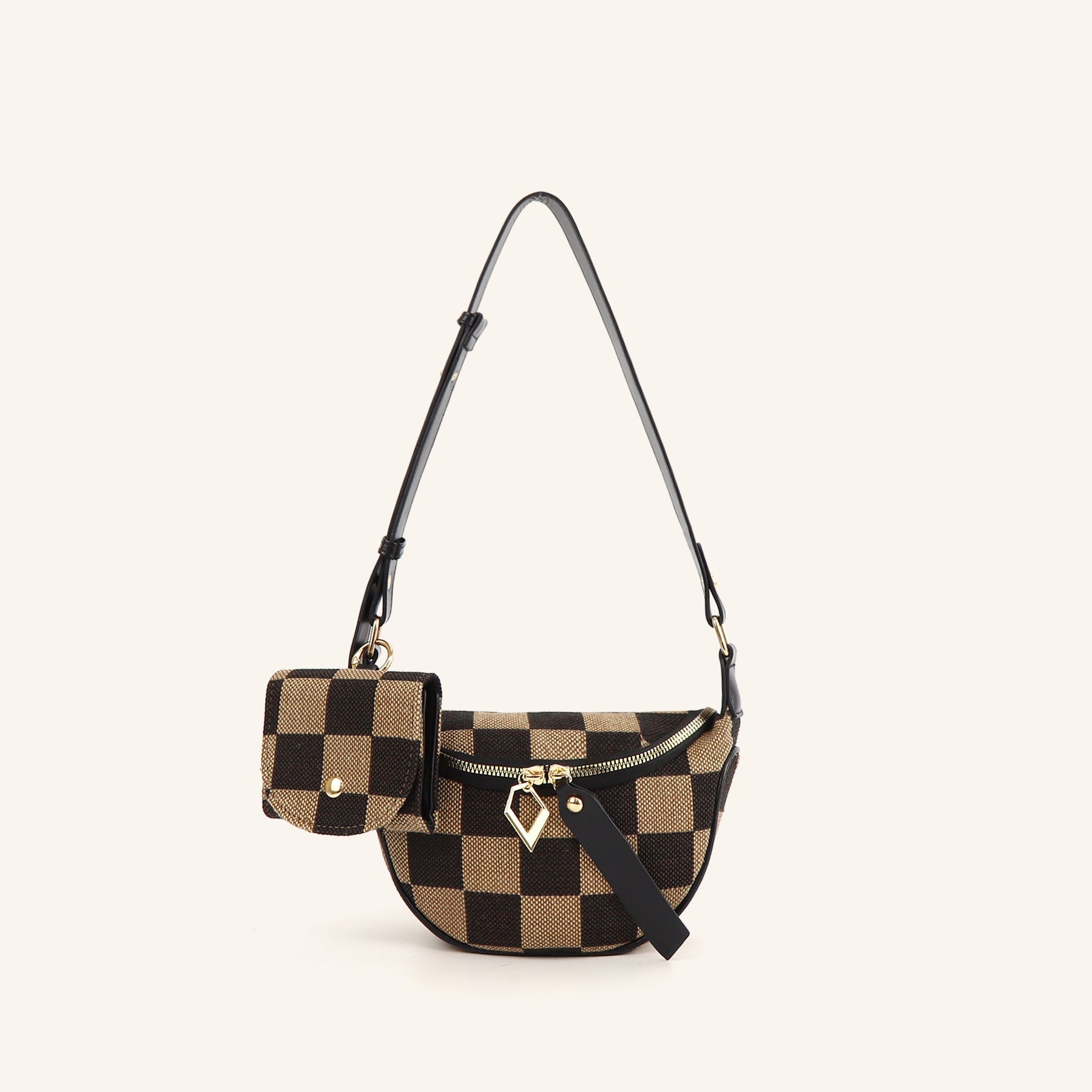 Small Crossbody Bag – Versatile Commute with Checkerboard Canvas, Compact Earphone Bag, Stylish 2-in-1 Chest Bag & Fanny Pack for Everyday Use - SJB-DIAMOND ELITES