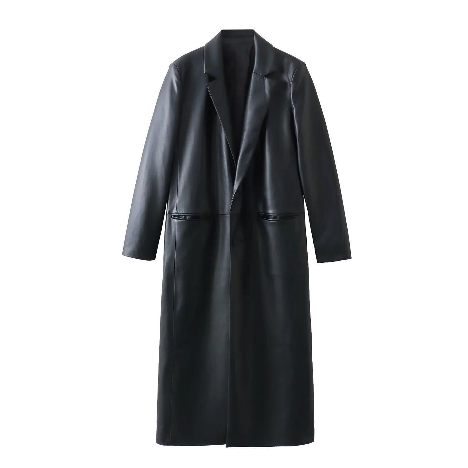 Women Loose-Fit Faux Leather Coat