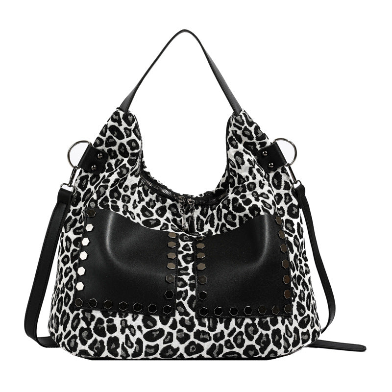 Ladies leopard print large capacity tote bag, vintage hobo bag casual, shoulder bag with crossbody strap, bag underarm bag women - SJB-DIAMOND ELITES
