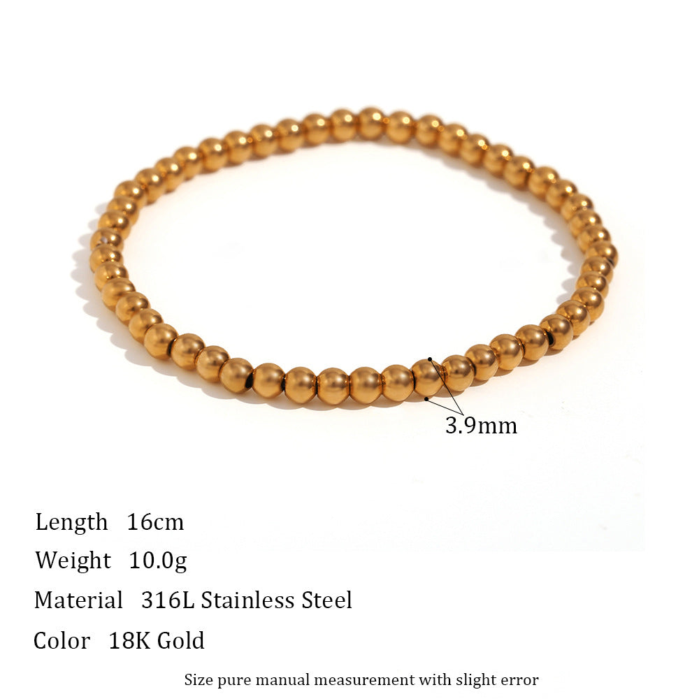 Niche Vintage Stainless Steel Plated 18K Elastic Bead Bracelet Pi-Mart