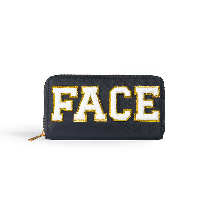 Women's alphabet embroidered wallet, long coin purse, nylon zipper ticket holder, multi-function card bag - SJB-DIAMOND ELITES
