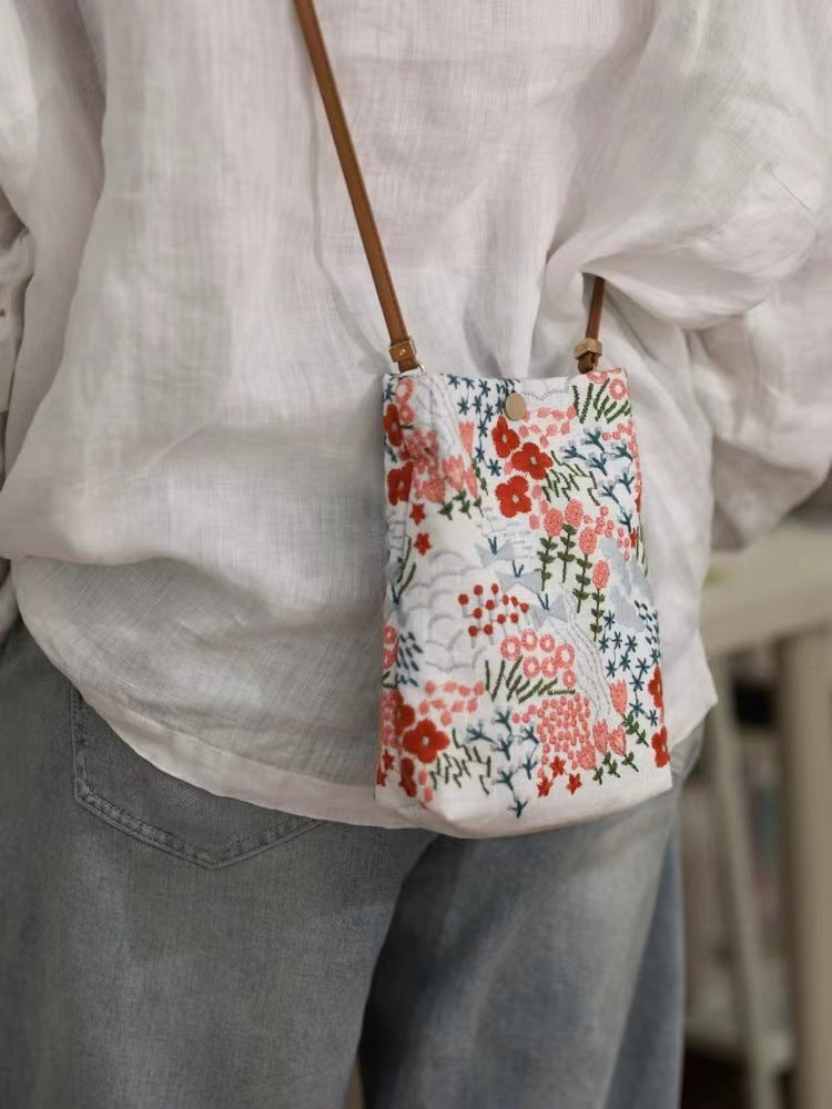 Three-dimensional embroidery crossbody mobile phone bag female, mini mobile phone bag, shoulder small and light phone purse - SJB-DIAMOND ELITES