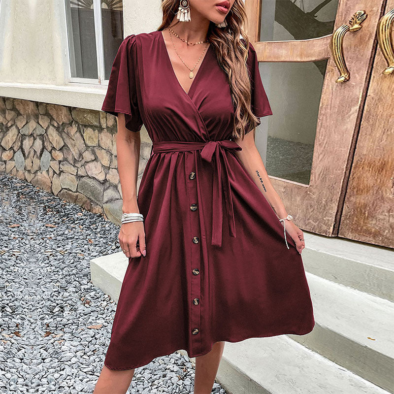 Commuters' Best Selling Bell Sleeve Waist Tie Dress Lootquake LLC