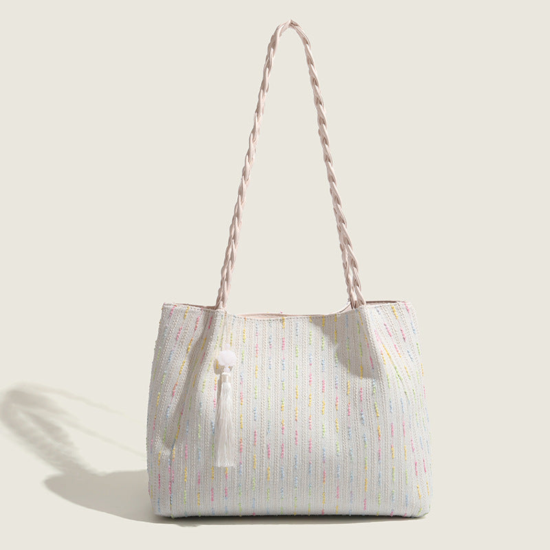 Knitted tote bag, women hobo bag, women's large capacity shoulder bag, commuter underarm canvas bag women - SJB-DIAMOND ELITES