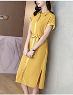 Womens Summer Silk Short Sleeve Midi Dresses SHOMICOBOUTIQUE