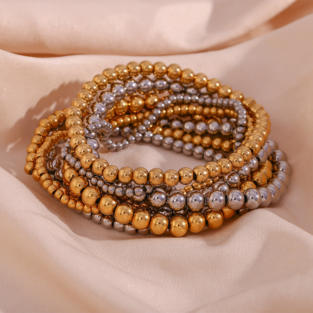 Niche Vintage Stainless Steel Plated 18K Elastic Bead Bracelet Pi-Mart