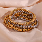 Niche Vintage Stainless Steel Plated 18K Elastic Bead Bracelet Pi-Mart