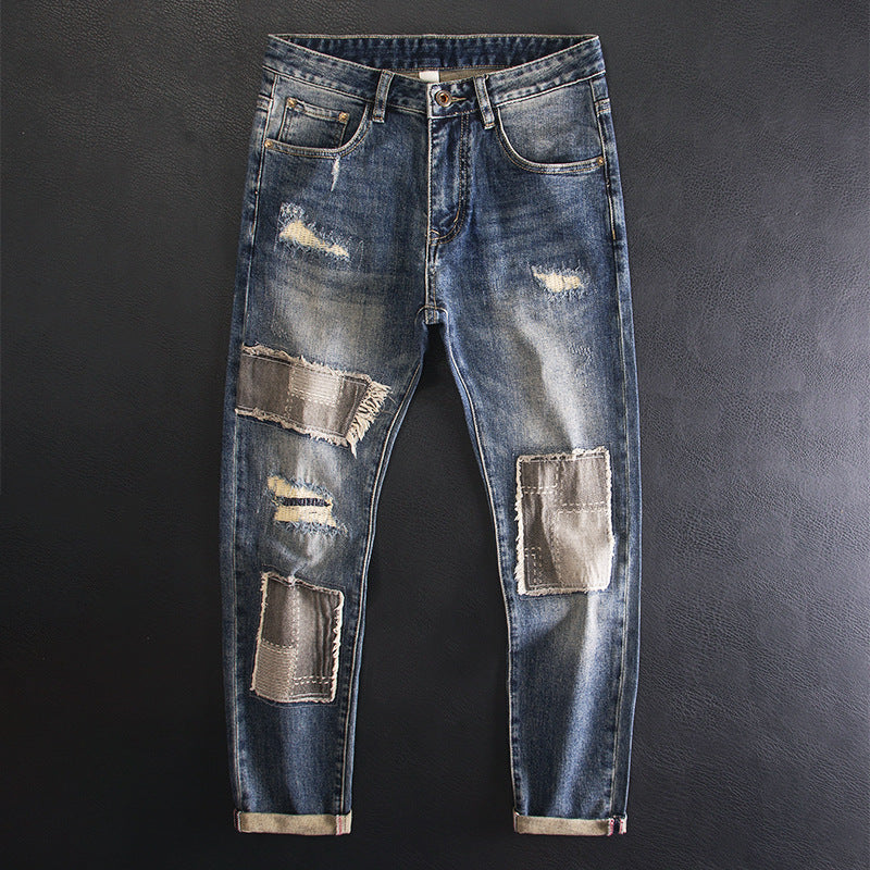 Retro Beggar Ripped Patch Jeans For Men Lootquake LLC
