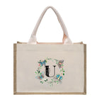 Cotton and linen canvas tote bag, printed letter tote bag, portable light handbag, gift shopping bag - SJB-DIAMOND ELITES