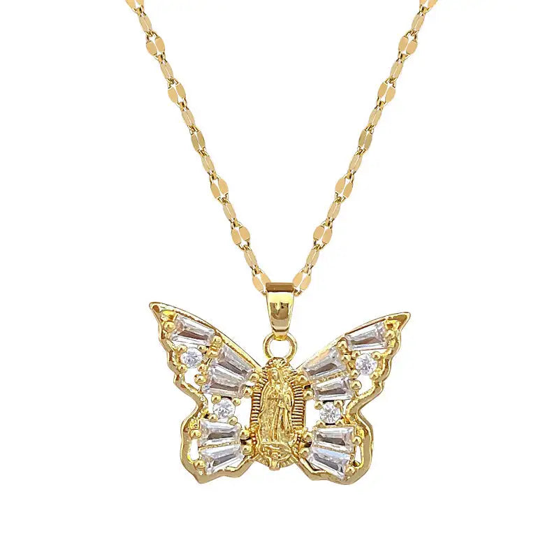 Titanium Steel Micro-inlaid Portrait Butterfly Zircon Necklace Lootquake LLC