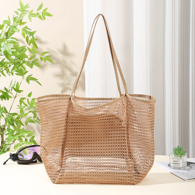 Mesh Shower Tote Bag, Portable Beach Bag, Summer Travel Large Capacity Portable Mesh Tote Bag, Foldable Wash and Makeup bag large - SJB-DIAMOND ELITES