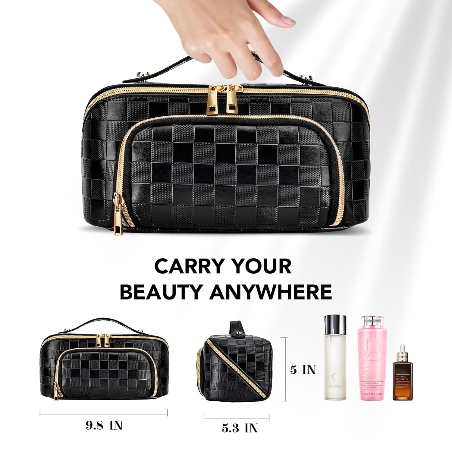 Chessboard double pillow cosmetic bag, multifunctional waterproof toilet bag, makeup bag with compartments, - SJB-DIAMOND ELITES