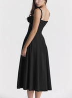 Sleeveless Strapless Bandage Corset Dress - Floral Print Long Midi Dress with Lace Up Back & Thigh Slit