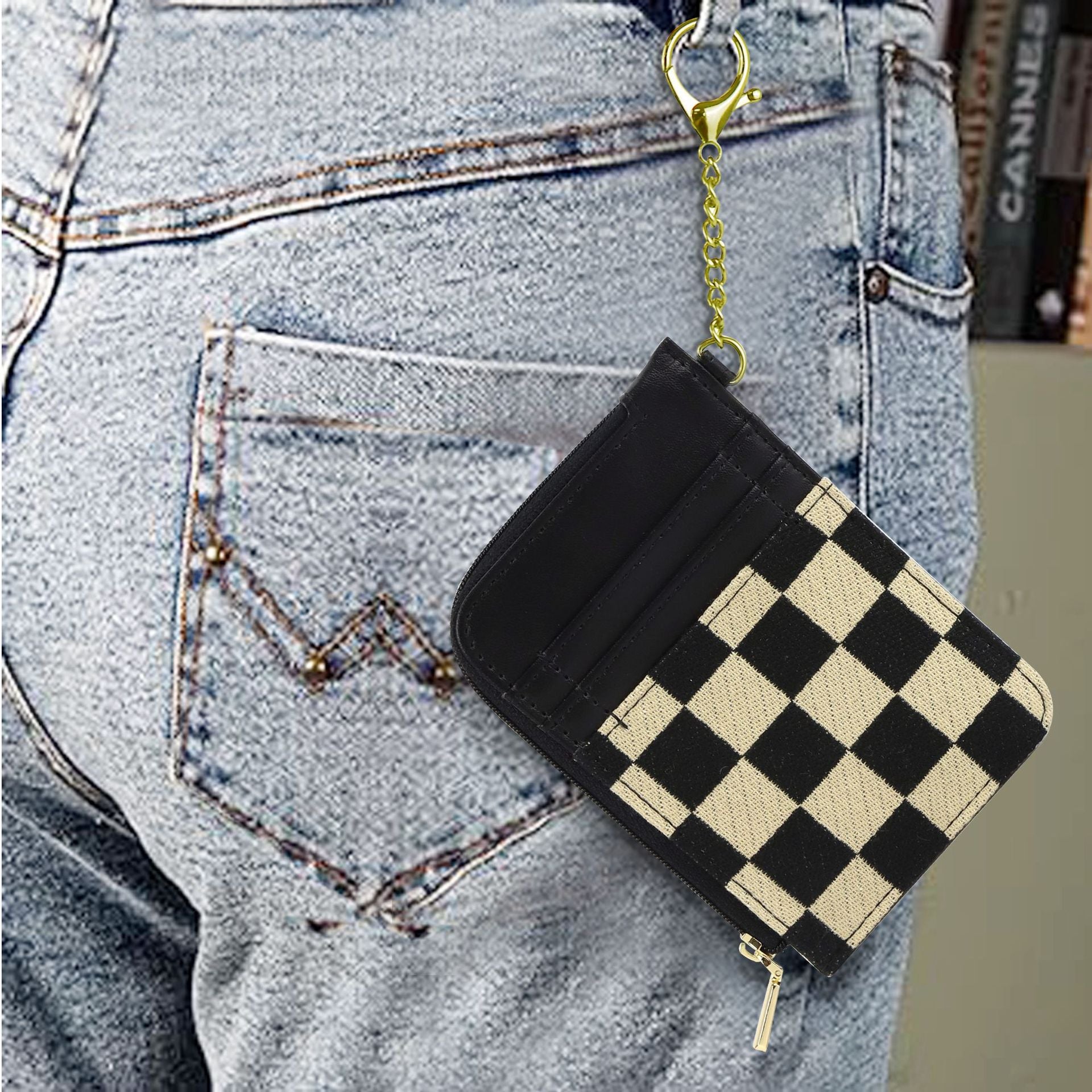 Retro plaid card bag wallet, change bag multi-card slot bank card simple microfiber holder - SJB-DIAMOND ELITES