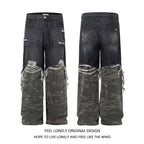 Men's American High Street Stitched Camouflage Wide Leg Jeans Lootquake LLC