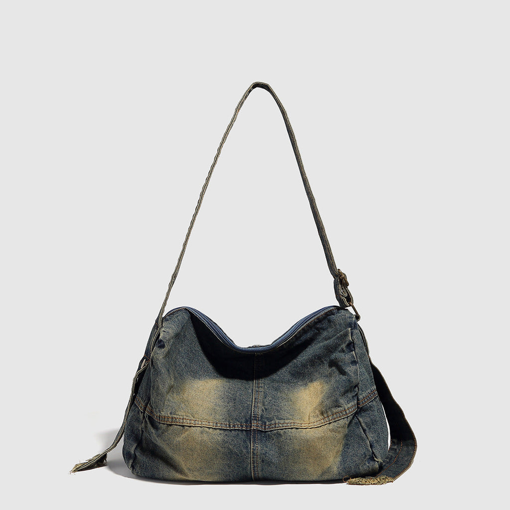 Washed old denim hobo bag, large capacity hobo shoulder bag, sweet cool babes underarm Retro denim shoulder bag - SJB-DIAMOND ELITES