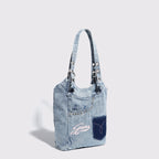 Washed denim underarm bag, Spice girl sweet cool retro hobo bag, fashionable splicing shoulder bag, versatile hobo women's bag - SJB-DIAMOND ELITES