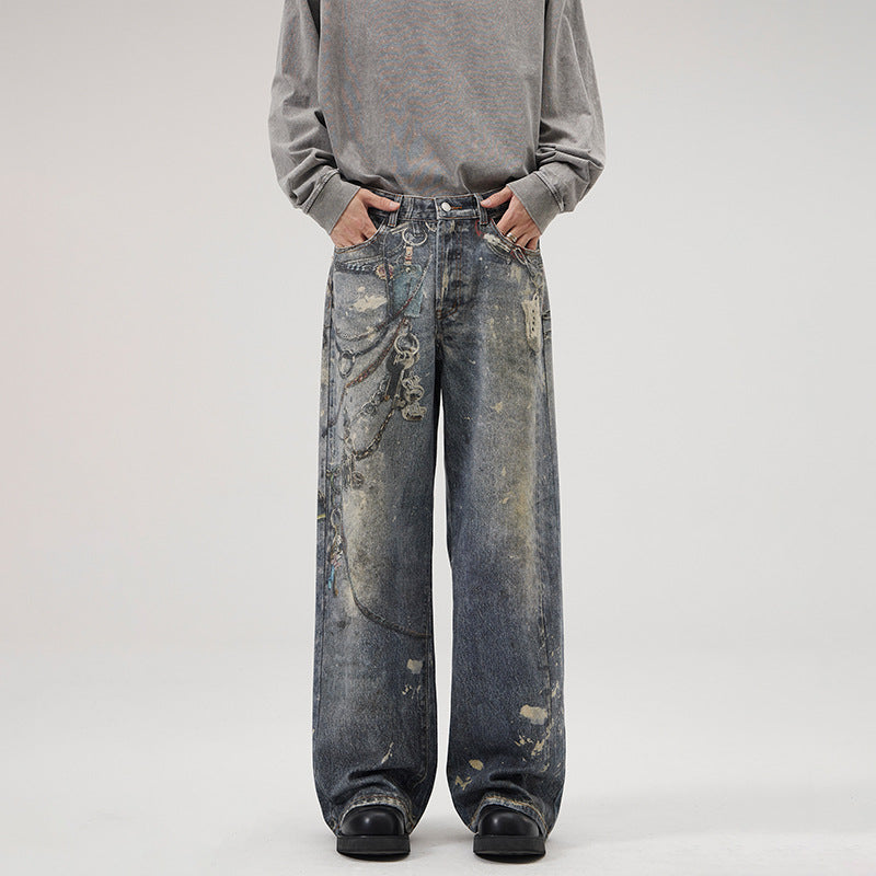 Printed Jeans Men's Loose Straight Personality All-match Lootquake LLC