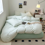 Cotton Yarn-dyed Washed Cotton Four-piece Set Full-cotton Fitted Sheet Non-printed Minimalist Bed Sheet Duvet Cover Pi-Mart