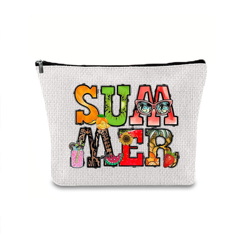 Linen printed cosmetic bag, cosmetic lipstick storage bag, small simple zipper evening clutch bag, - SJB-DIAMOND ELITES