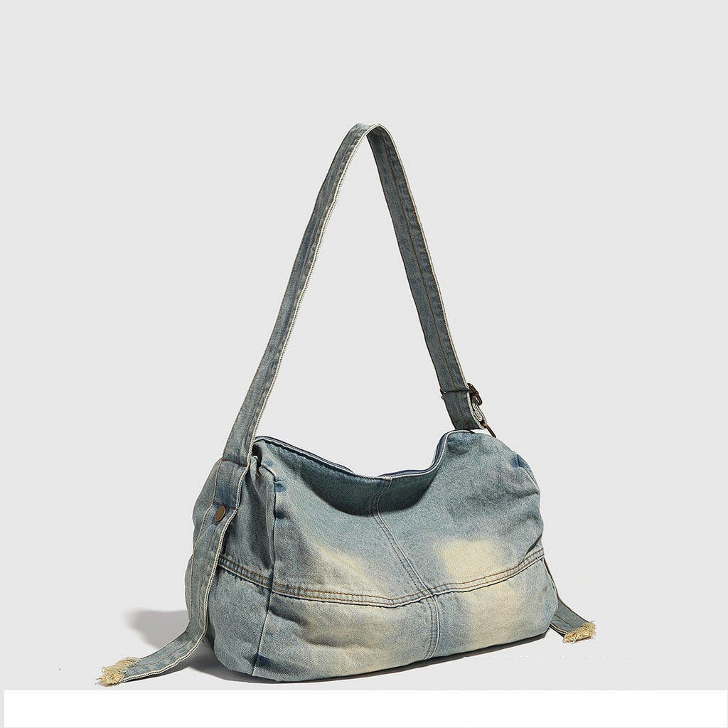 Washed old denim hobo bag, large capacity hobo shoulder bag, sweet cool babes underarm Retro denim shoulder bag - SJB-DIAMOND ELITES
