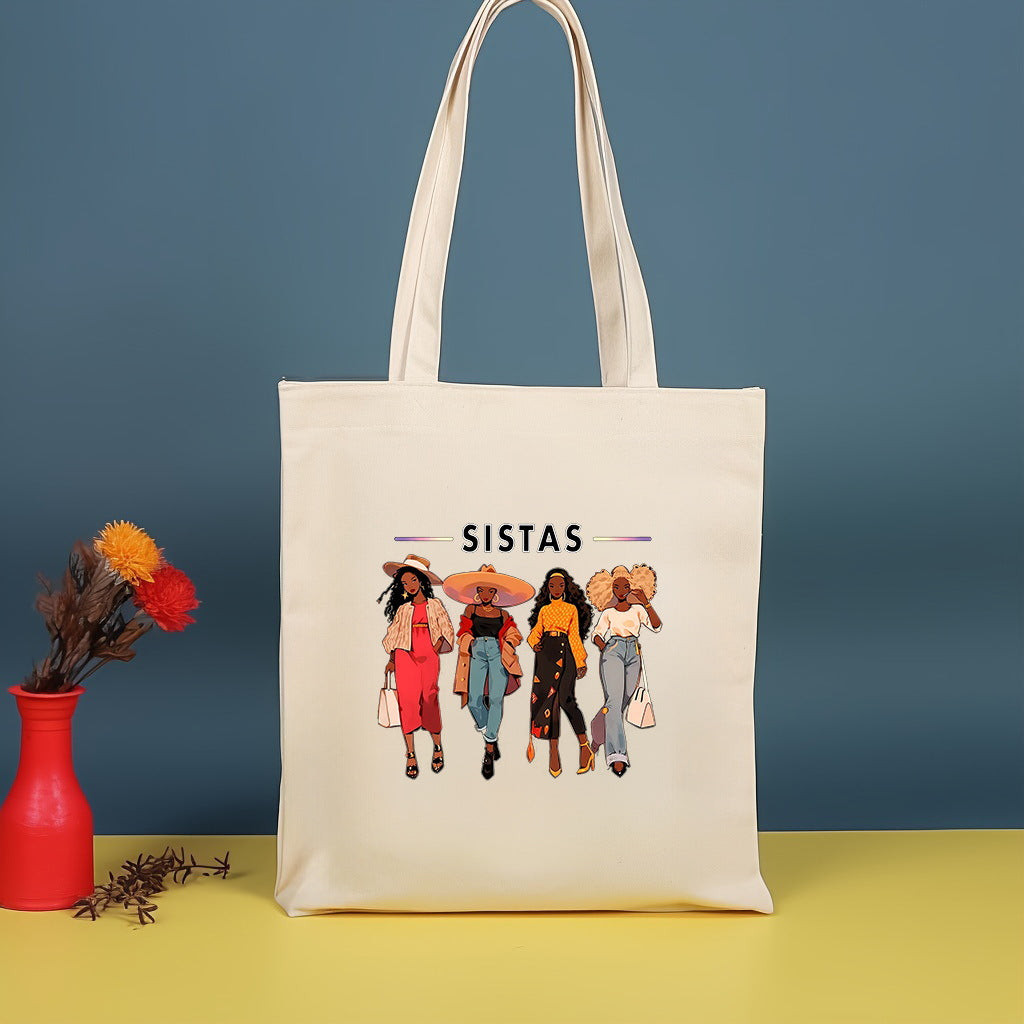 Canvas printed shoulder bag, fashionable and lightweight shopping bag, large-capacity cotton bag 2pcs hobo. - SJB-DIAMOND ELITES