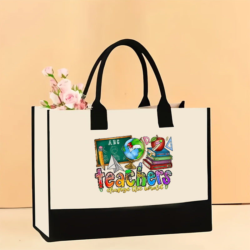 Canvas tote bag, large capacity printed tote bag women's, fashionable waterproof portable shopping bag - SJB-DIAMOND ELITES