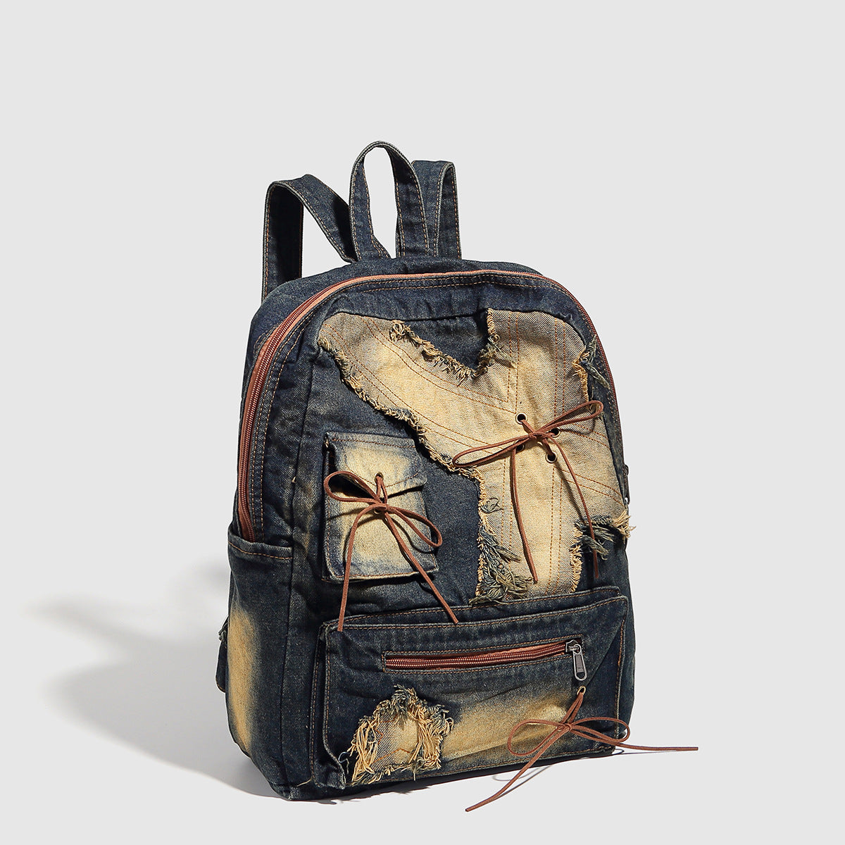 Washed denim retro backpack, design bow backpack pusre, Spice girl large capacity purse backpack - SJB-DIAMOND ELITES