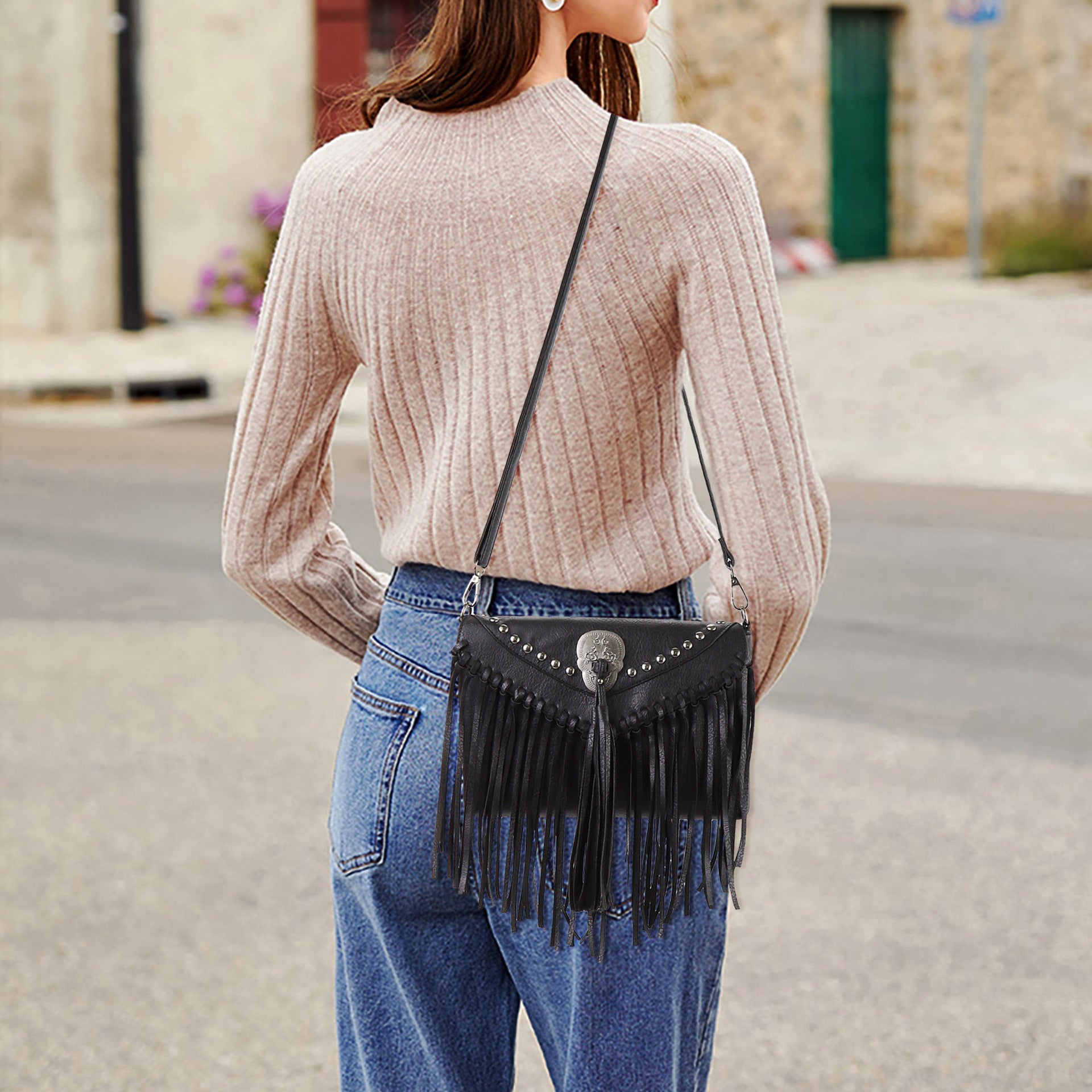 stylish envelope bag, skull fringed bag, women's rivet shoulder crossbody bag - SJB-DIAMOND ELITES