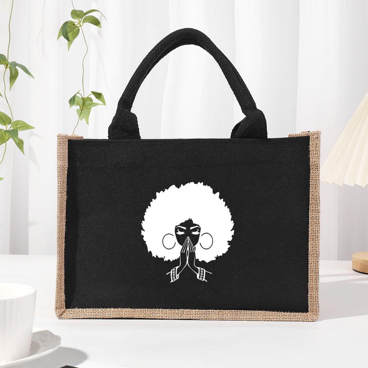 Cotton and linen canvas tote bag, printed letter tote bag, portable light handbag, gift shopping bag - SJB-DIAMOND ELITES