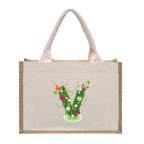 Cotton and linen canvas tote bag, printed letter tote bag, portable light handbag, gift shopping bag - SJB-DIAMOND ELITES