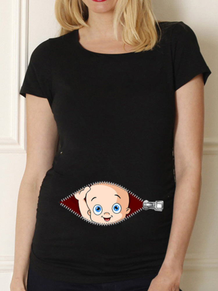 Maternity Shirt Maternity Cute Baby Printed O-Neck Lootquake LLC