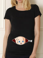 Maternity Shirt Maternity Cute Baby Printed O-Neck Lootquake LLC