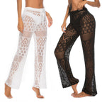 Solid color sexy ladies nightclub sexy see-through cut-out woven anti-hiccup trousers hooked beach pants