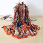 Vegan Silk scarf female classic wild houndstooth print long scarf holiday literary beach towel shawl SHOMICOBOUTIQUE