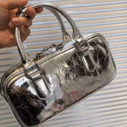 Retro crossbody bag, small square bag, small top handle purse metallic