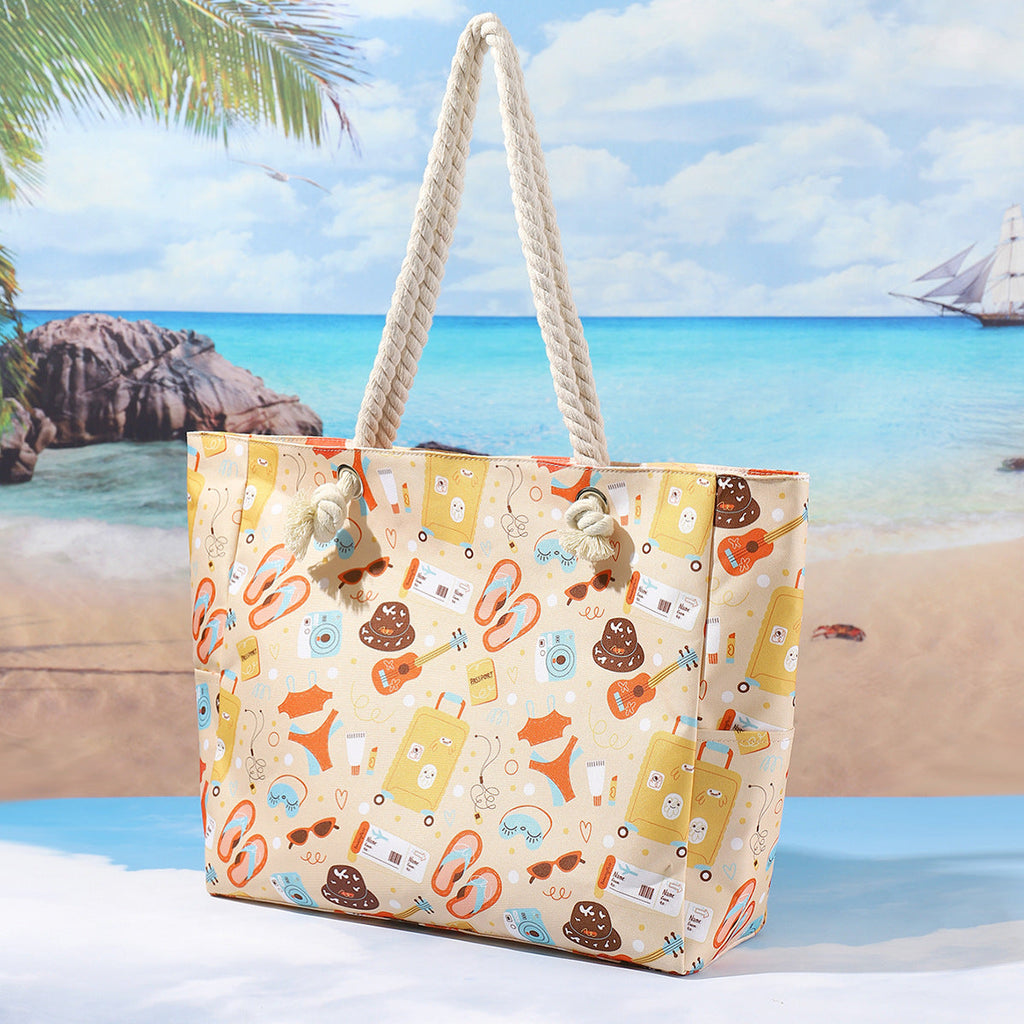 Printed beach bag, large capacity casual shoulder tote bag, simple fashion summer travel tote bag lightweight - SJB-DIAMOND ELITES