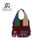 Tassel bag women, splicing knitted shoulder bag, simple and versatile retro knitted bag hobo - SJB-DIAMOND ELITES