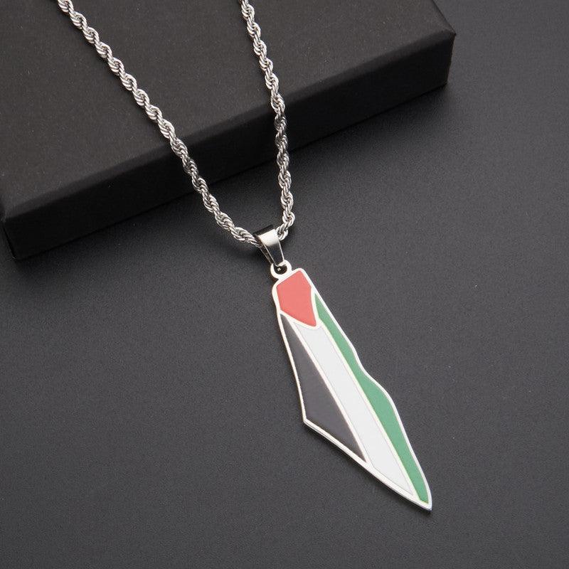 MAC100 Stainless Steel Vintage keffiyeh Palestine Map Pendant Necklace - SJB-DIAMOND ELITES