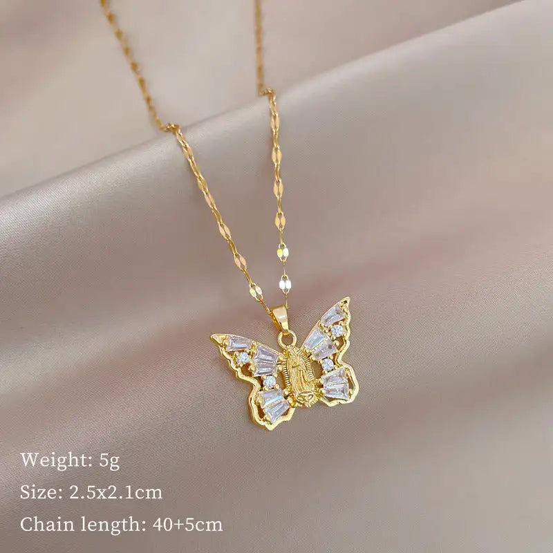 Titanium Steel Micro-inlaid Portrait Butterfly Zircon Necklace Lootquake LLC