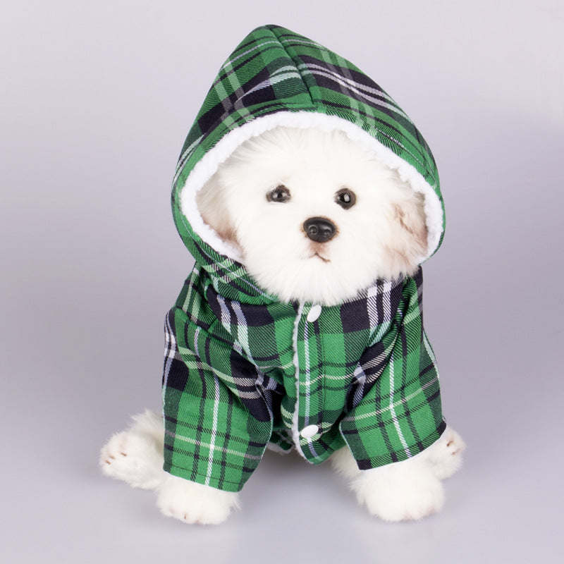 Dog Hooded Sweater Plaid Pet Clothes Pi-Mart