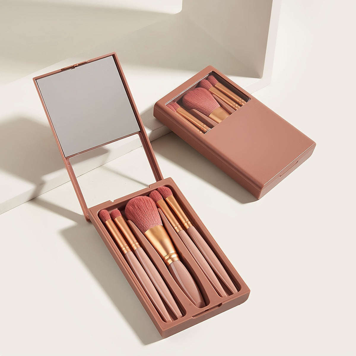 5 PCs Makeup Brushes With Mirror Travel Set Pi-Mart