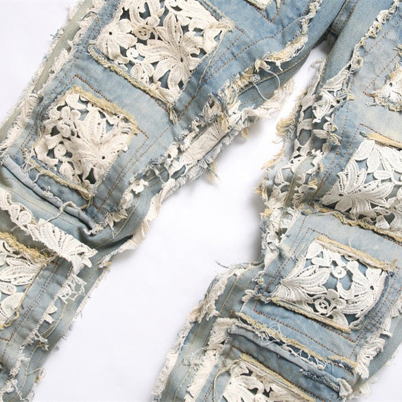 Slim-fit Straight Double-sided Embroidered Patch Youth Blue Men's Flared Jeans Lootquake LLC