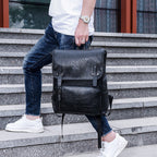 Trendy Men's Retro Backpack Trendy Cover Travel Business Bag Soft Leather Men's Backpack MB21080303 - SJB-DIAMOND ELITES