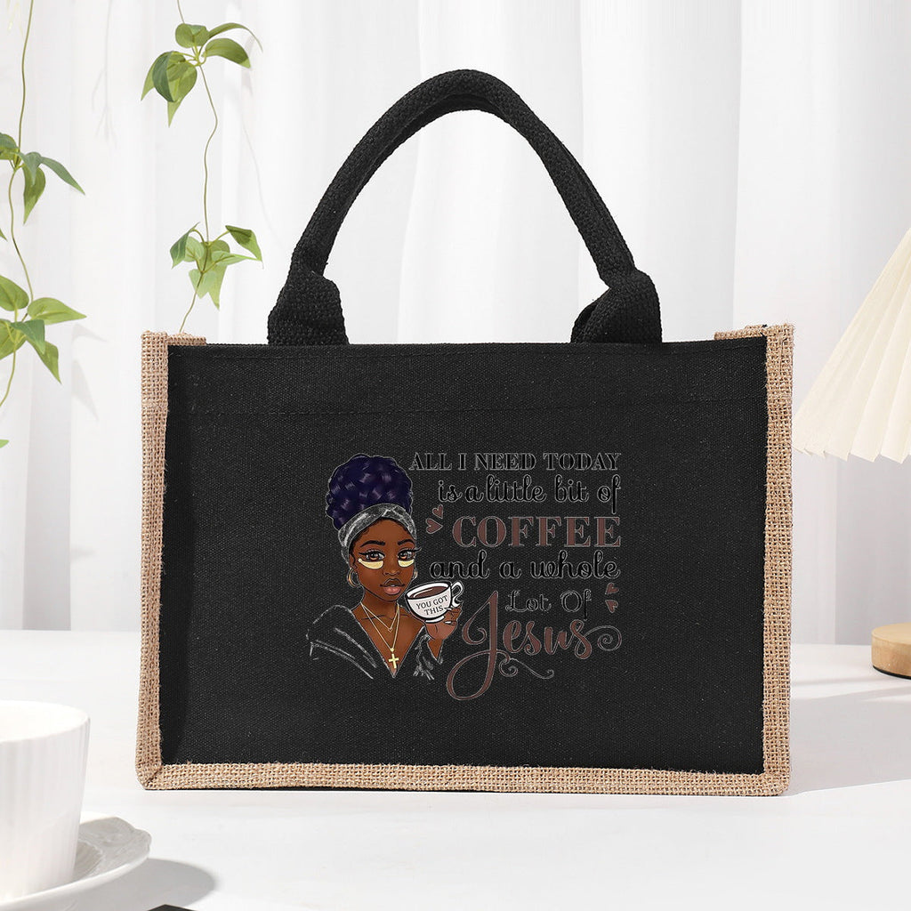 Cotton and linen canvas tote bag, printed letter tote bag, portable light handbag, gift shopping bag - SJB-DIAMOND ELITES
