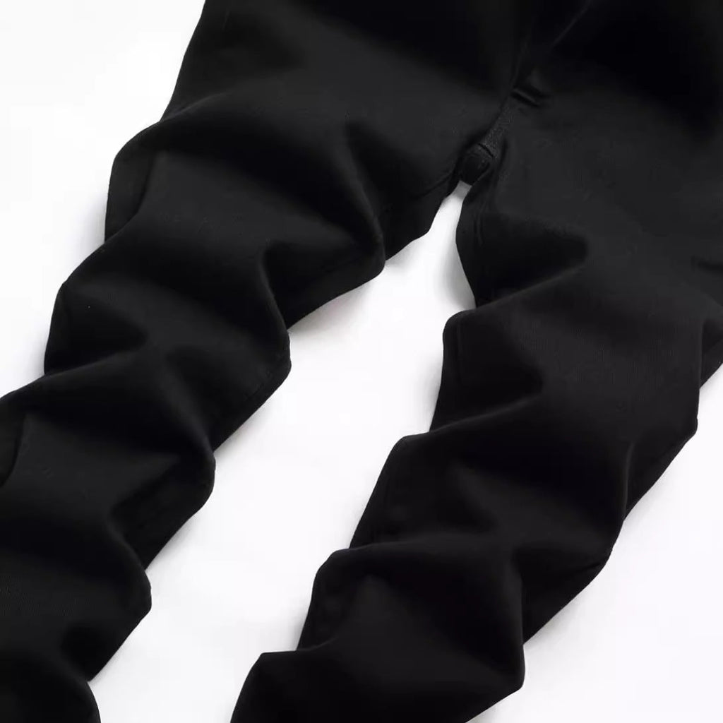 Men's Black Elastic Straight Jeans Lootquake LLC